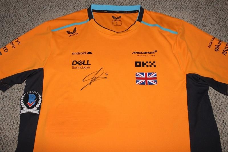 LANDO NORRIS SIGNED MCLAREN RACING F1 FORMULA F1 TEAM SET UP SHIRT BECKETT COA - 4