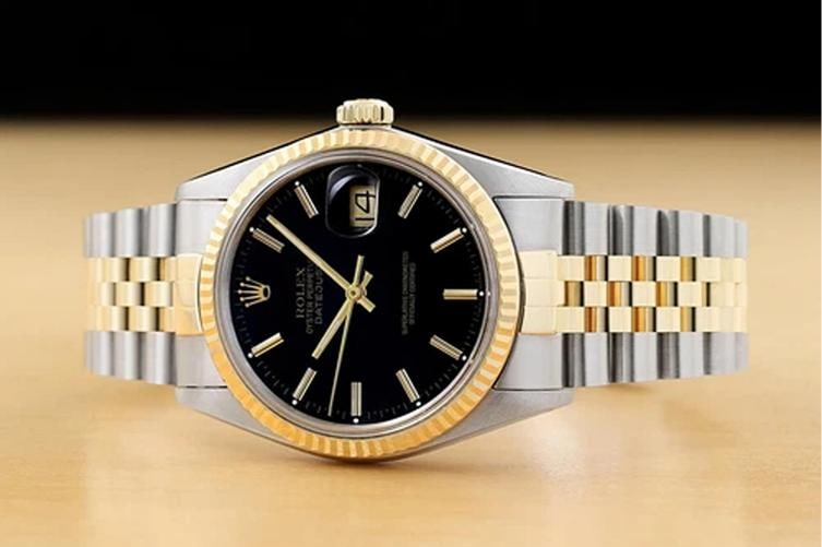 ROLEX MENS DATEJUST 16233 BLACK DIAL 18K YELLOW GOLD STAINLESS STEEL WATCH - 3