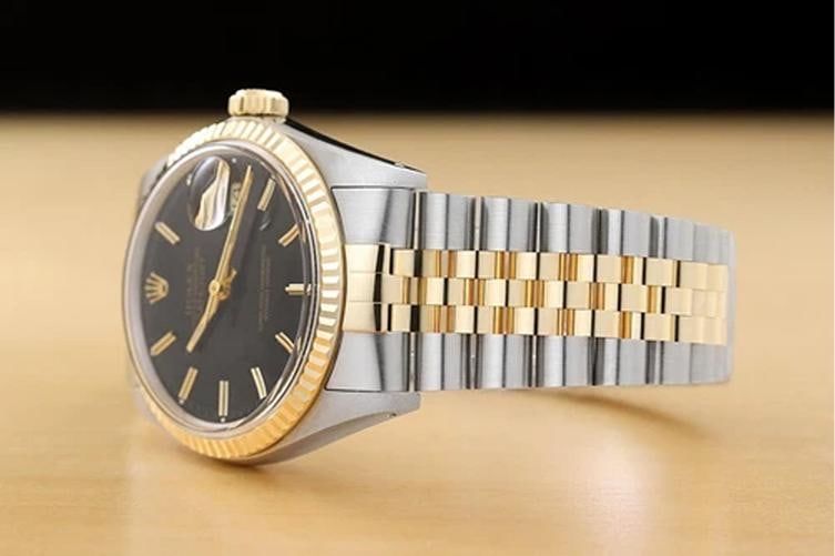 ROLEX MENS DATEJUST 16233 BLACK DIAL 18K YELLOW GOLD STAINLESS STEEL WATCH - 4