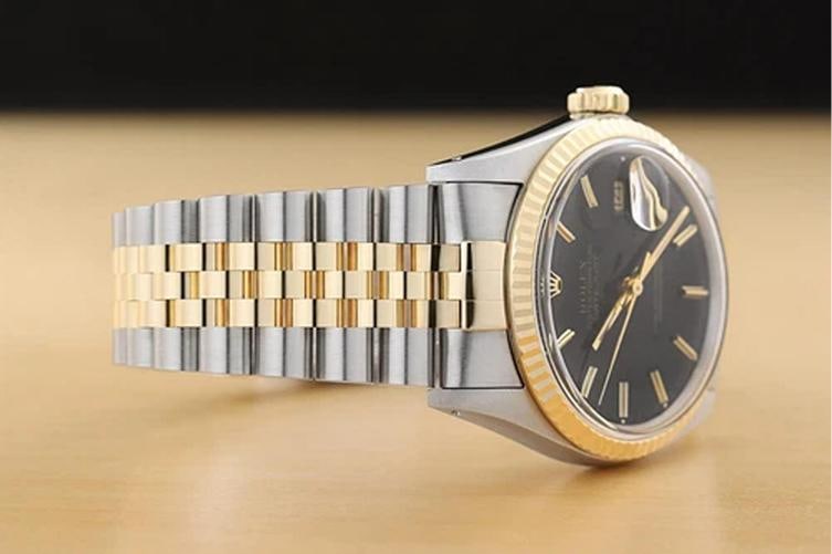 ROLEX MENS DATEJUST 16233 BLACK DIAL 18K YELLOW GOLD STAINLESS STEEL WATCH - 7