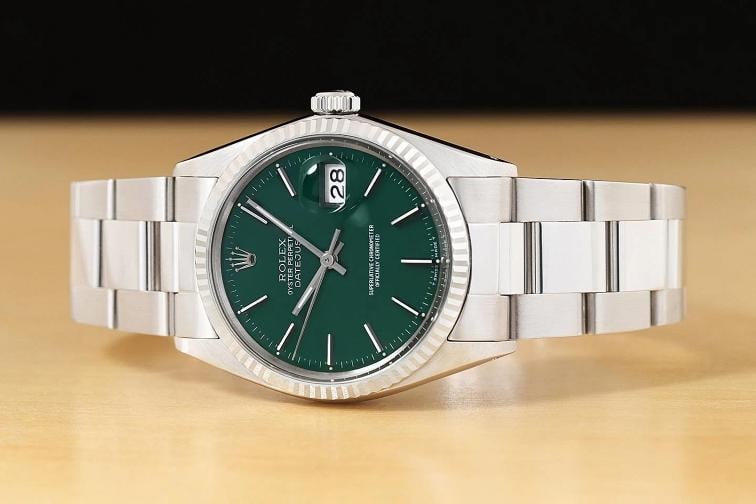 ROLEX MENS DATEJUST 16014 GREEN DIAL 18K WHITE GOLD STEEL WATCH w/ OYSTER BAND - 3