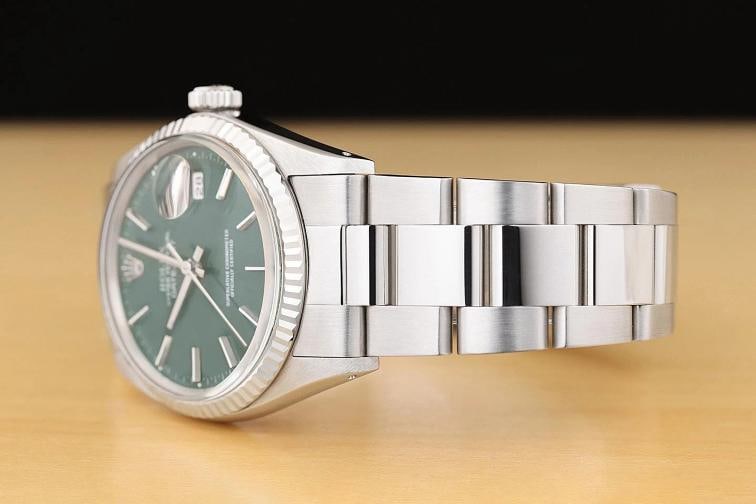 ROLEX MENS DATEJUST 16014 GREEN DIAL 18K WHITE GOLD STEEL WATCH w/ OYSTER BAND - 4