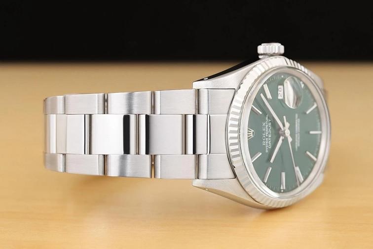 ROLEX MENS DATEJUST 16014 GREEN DIAL 18K WHITE GOLD STEEL WATCH w/ OYSTER BAND - 7