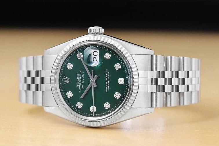 ROLEX MENS DATEJUST GREEN DIAMOND DIAL 18K GOLD STEEL WATCH w/ JUBILEE BAND - 3