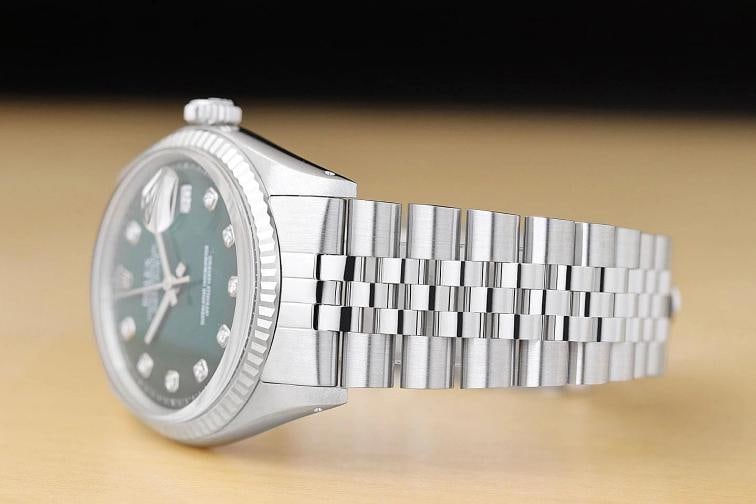 ROLEX MENS DATEJUST GREEN DIAMOND DIAL 18K GOLD STEEL WATCH w/ JUBILEE BAND - 4