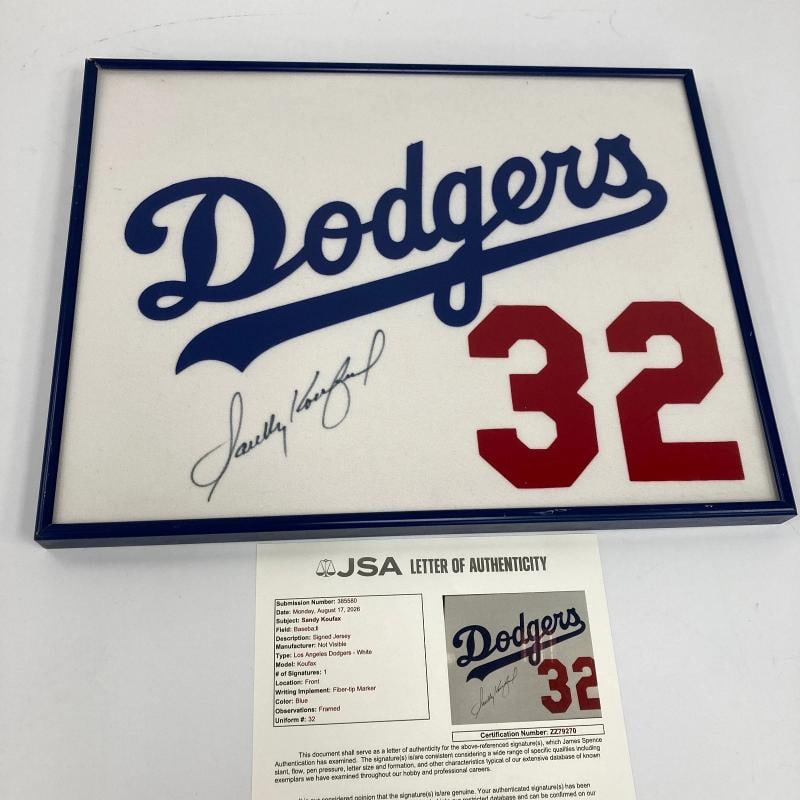 Sandy Koufax Signed Los Angeles Dodgers Jersey Patch Framed Display JSA COA: Sport: Baseball,Player: Sandy Koufax,Signed: Yes,Original/Reprint: Original,Autograph Authentication: James Spence Authentication (JSA),Product: Jersey,Team: Los Angeles Dodgers,Country of Origin: Uni