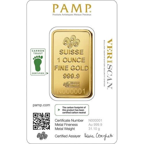 1 oz Gold Bar - PAMP Suisse - Fortuna - 999.9 Fine in Sealed Assay - 2