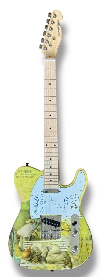 Genesis Signed Guitar Custom JSA COA Peter Gabriel Steve Hackett Rutherford Bank - 3