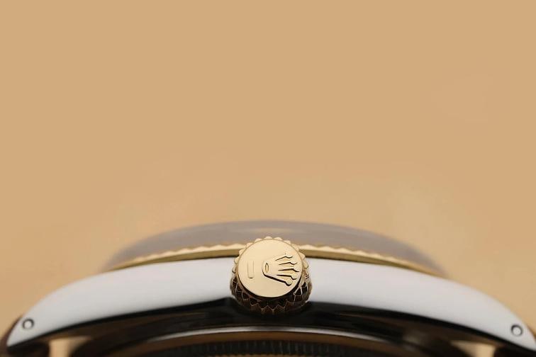 ROLEX MENS DATEJUST 16013 18K GOLD STEEL ICE BLUE DIAMOND WATCH w/ LEATHER BAND - 9