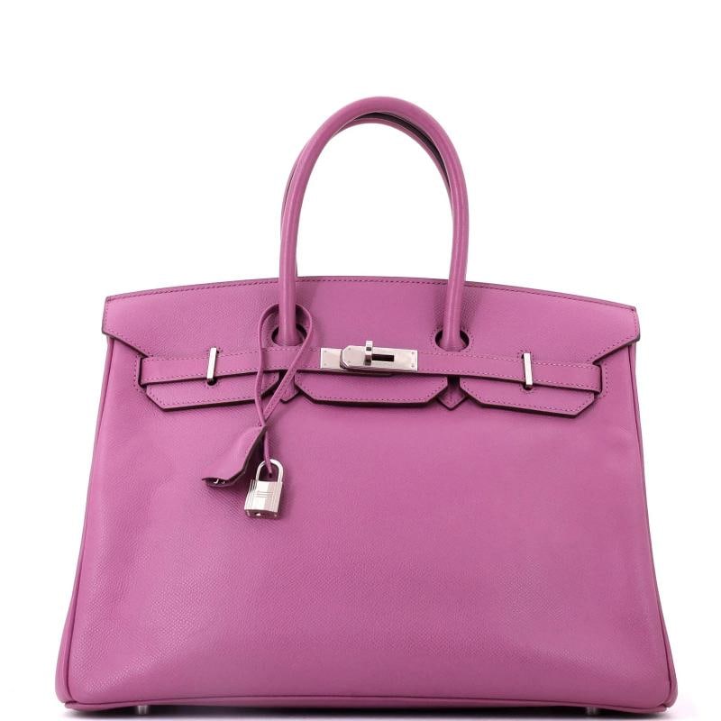 Hermes Birkin Handbag Purple Epsom with Palladium Hardware 35: Condition: Pre-owned - Good,Brand: Hermes,Exterior Material: Leather,Style: Top Handle,Exterior Color: Purple,Department: Women,Size: 35,Accessories: Clochette, Lock, Keys