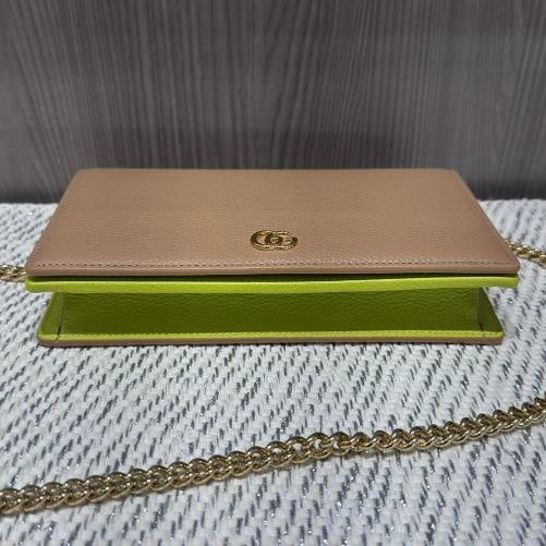 Gucci Dollar Calfskin Mini GG Marmont Chain Wallet in Beige - 5