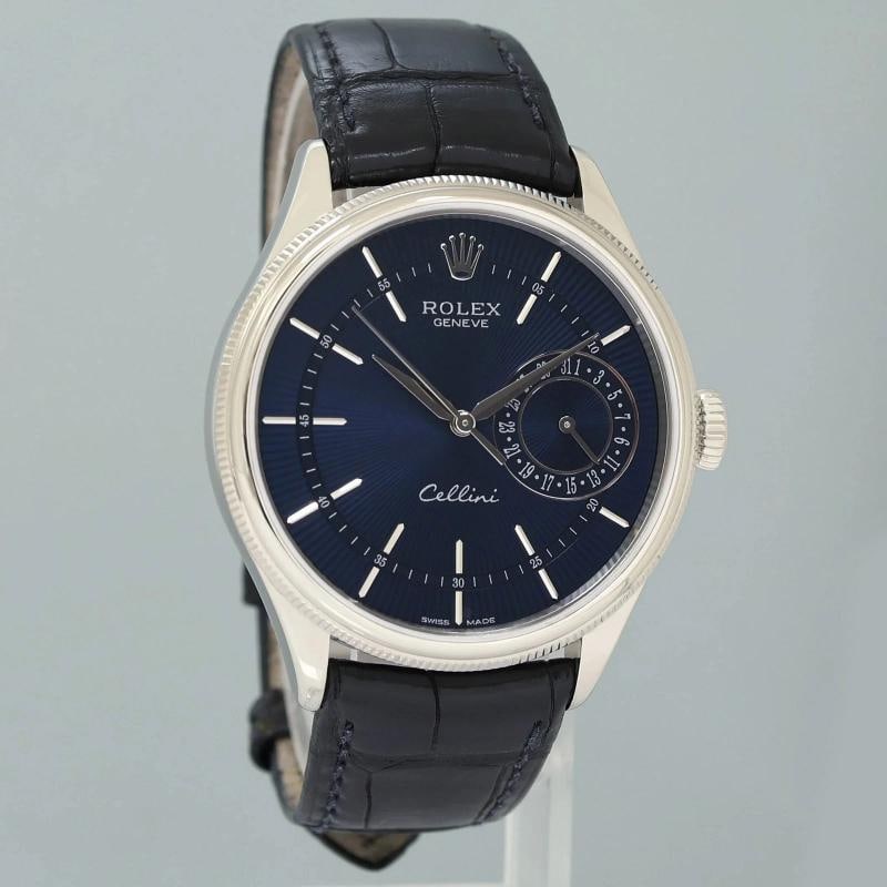 MINT Rolex Cellini Date Blue Dial White Gold 39mm Leather Automatic 50519 Watch - 2