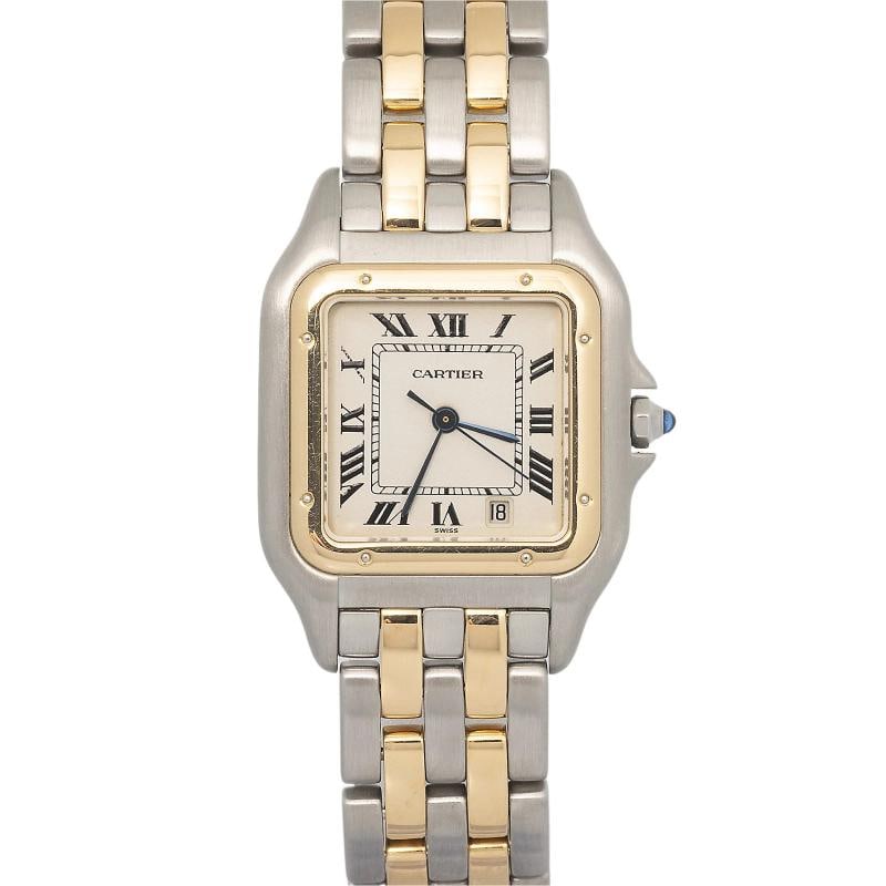 Cartier Panthere W25027B6 Bracelet Stainless Steel Off-White Roman Quartz 27mm: Case Size 27mm Wrist Fit 5.75 inches Box No Papers No Condition Ã¢â‚¬â€ Excellent Full Specifications SKU Cartier#1750 Brand Cartier Model Panthere