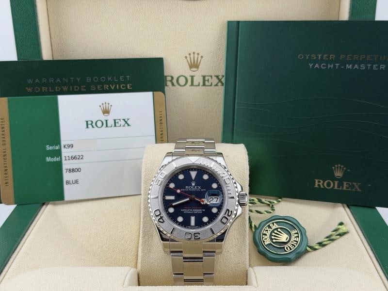 Rolex Yacht Master 116622 40mm Blue Dial Platinum Bezel Steel Box Paper - 12