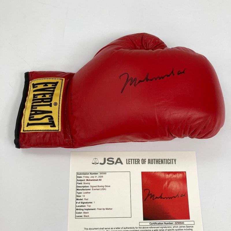 Muhammad Ali Signed Everlast Boxing Glove JSA COA: Sport: Boxing,Player: Muhammad Ali,Signed: Yes,Autograph Authentication: James Spence Authentication (JSA),Original/Reprint: Original,Product: Glove,Country of Origin: United States