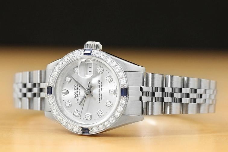 LADIES ROLEX DATEJUST 69174 18K GOLD DIAMOND SAPPHIRE STEEL SILVER DIAL WATCH - 2