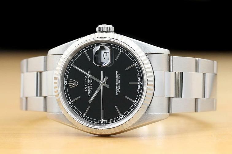 ROLEX MENS DATEJUST 16234 BLACK DIAL 18K WHITE GOLD STAINLESS STEEL WATCH - 3