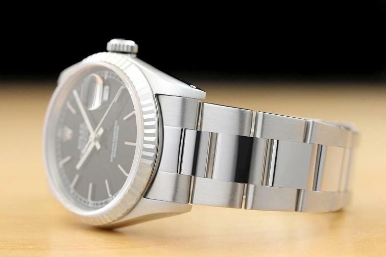 ROLEX MENS DATEJUST 16234 BLACK DIAL 18K WHITE GOLD STAINLESS STEEL WATCH - 4