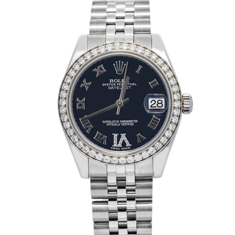 Rolex 178384 2012 Card Jubilee Stainless Steel Black Roman 31mm: Case Size 31mm Wrist Fit 5.75 inches Box No Papers Yes Condition Ã¢â‚¬â€ Good Full Specifications SKU Rolex#3772 Brand Rolex Reference 178384 Customized No