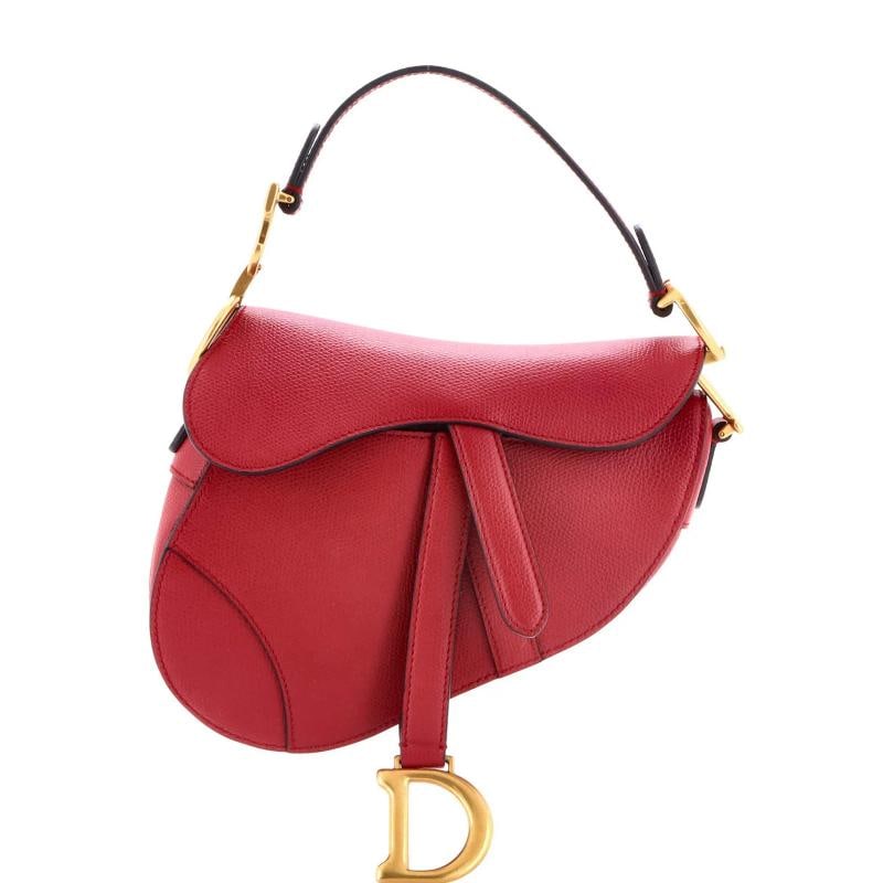 Christian Dior Saddle Handbag Leather Mini: Condition: Pre-owned - Good,Brand: Christian Dior,Exterior Material: Leather,Style: Shoulder Bags,Exterior Color: Red,Department: Women,Size: Mini