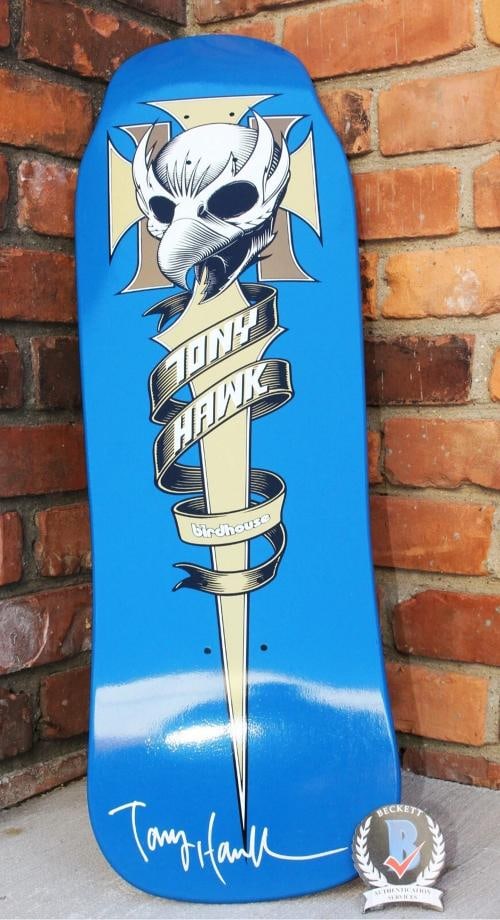 TONY HAWK SIGNED BIRDHOUSE OLD SCHOOL BLUE CREST SKATEBOARD DECK BECKETT COA BAS - 2