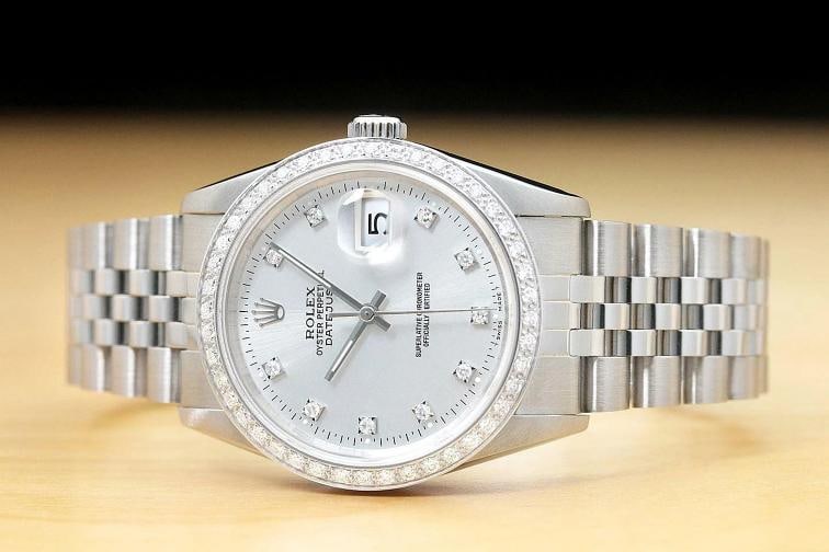 MENS ROLEX DATEJUST 16234 SILVER FACTORY DIAMOND 18K WHITE GOLD STEEL WATCH - 3