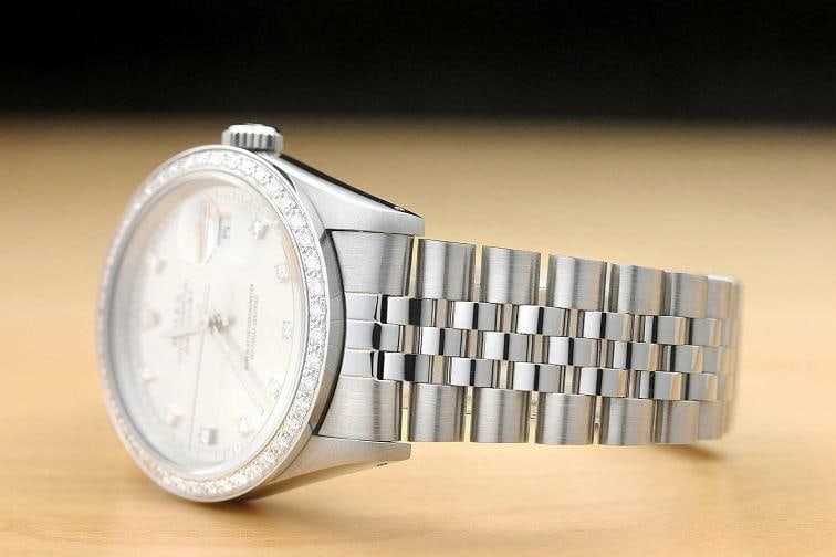 MENS ROLEX DATEJUST 16234 SILVER FACTORY DIAMOND 18K WHITE GOLD STEEL WATCH - 4