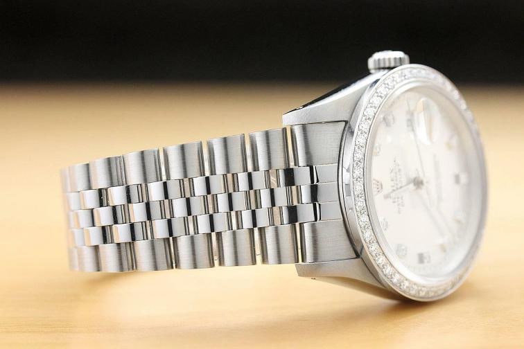 MENS ROLEX DATEJUST 16234 SILVER FACTORY DIAMOND 18K WHITE GOLD STEEL WATCH - 7