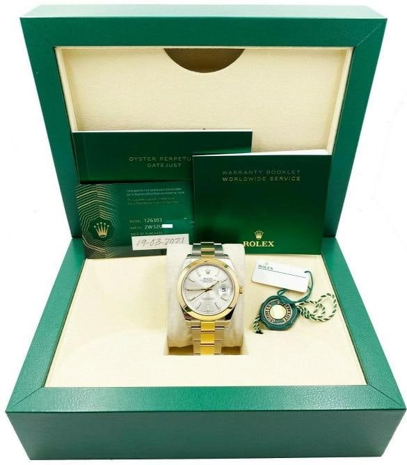 Rolex Datejust 41 126303 Silver Dial 18K Yellow Gold Steel Box Papers 2021: Condition: Pre-owned - Excellent,Country of Origin: Switzerland,Bezel Color: Gold, Yellow,Year Manufactured: 2020-Now,Band/Strap: Rolex Oyster,Case Color: Steel,Department: Men,Bezel Type: Smooth,Watc
