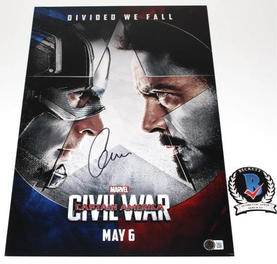 CHRIS EVANS SIGNED 'CAPTAIN AMERICA CIVIL WAR' 12x18 MOVIE POSTER BECKETT COA: Industry: Movies,Autograph Authentication: Beckett,Object Type: Poster,Original/Reproduction: Original,Country of Origin: United States