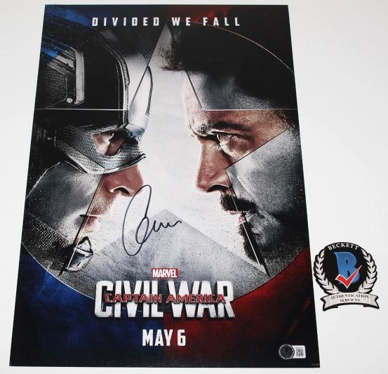 CHRIS EVANS SIGNED 'CAPTAIN AMERICA CIVIL WAR' 12x18 MOVIE POSTER BECKETT COA - 2