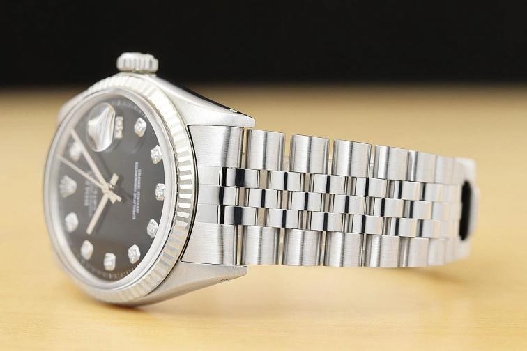 ROLEX MENS DATEJUST BLACK DIAMOND DIAL 18K WHITE GOLD STEEL WATCH w/ ROLEX BAND - 4