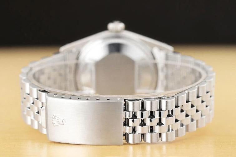 ROLEX MENS DATEJUST BLACK DIAMOND DIAL 18K WHITE GOLD STEEL WATCH w/ ROLEX BAND - 6