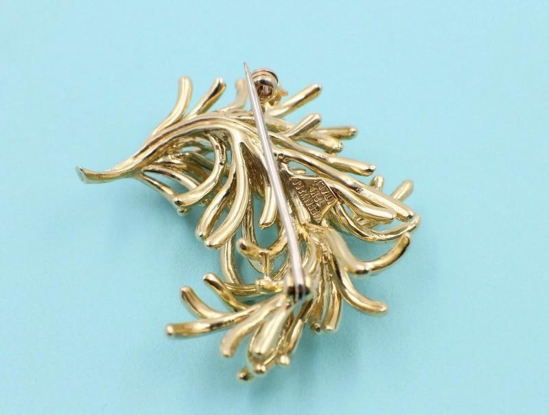 Authentic Vintage Tiffany & Co 18k Yellow Gold Leaf Pin Brooch - 3