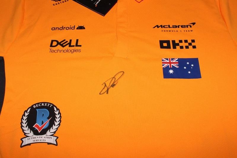 OSCAR PIASTRI SIGNED MCLAREN RACING OFFICIAL SHIRT FORMULA 1 F1 #81 BECKETT COA - 4