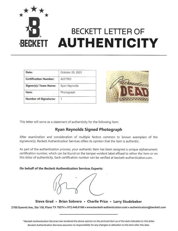 RYAN REYNOLDS SIGNED 'DEADPOOL' 12x18 MOVIE POSTER 1 BECKETT COA AUTOGRAPH BAS - 5