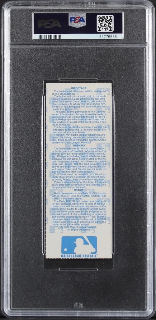 Dodgers Kirk Gibson "2x Insc" Signed 1988 WS Game 1 Ticket Auto 10 PSA Slabbed 2 - 2