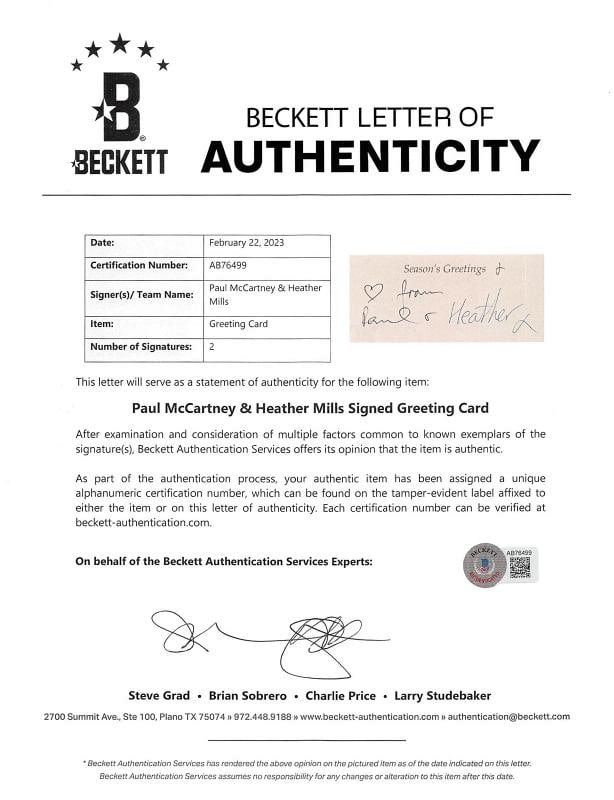 Paul McCartney & Heather Mills Authentic Signed Greeting Card BAS #AB76499 - 6