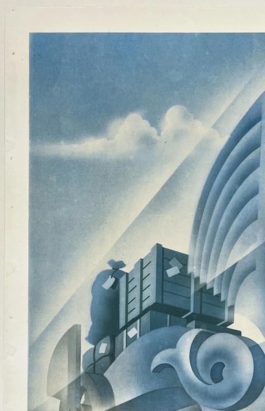 Original Vintage Poster AIR FRANCE - COLIS PAR AVION Airline 13" x 20"LINEN RARE - 2