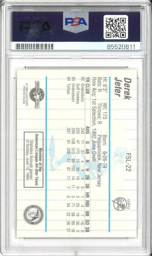 Derek Jeter Signed Autograph Slabbed 1994 Fleer Pro Cards Rookie Card PSA DNA - 2