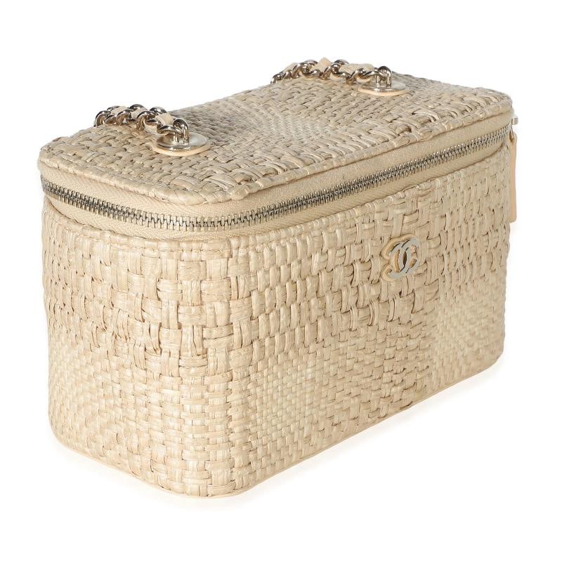 Chanel Beige Braided Raffia Vanity Case With Chain - 3