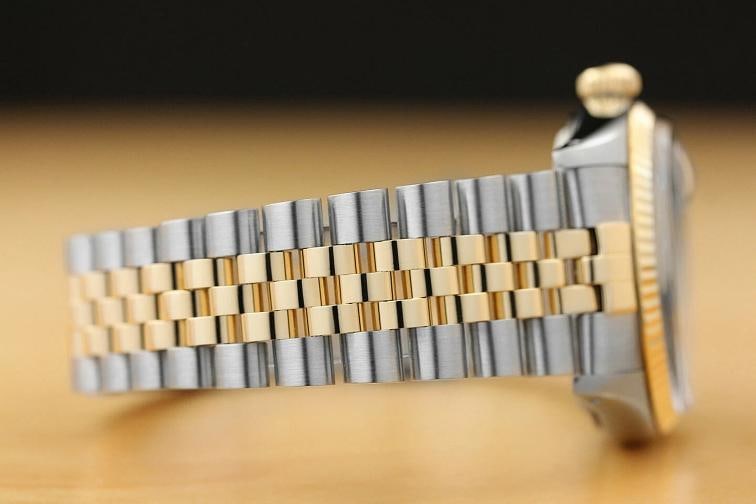 ROLEX MENS DATEJUST BLACK ROMAN 18K YELLOW GOLD STAINLESS STEEL 16013 WATCH - 8