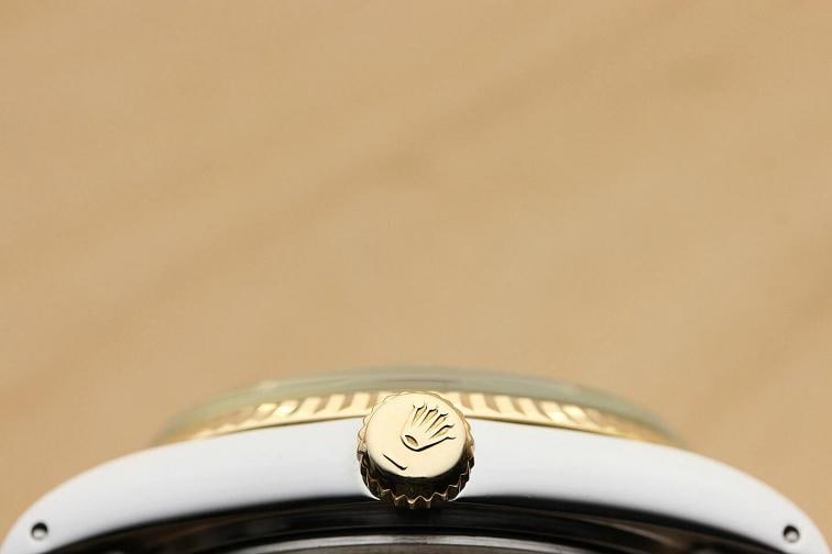 ROLEX MENS DATEJUST BLACK ROMAN 18K YELLOW GOLD STAINLESS STEEL 16013 WATCH - 9