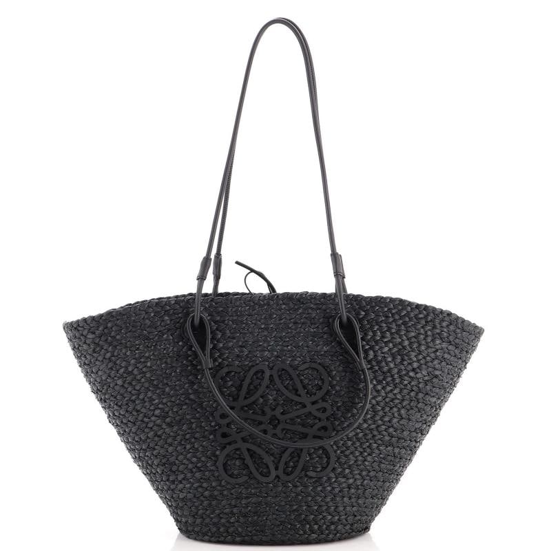 Loewe Anagram Basket Tote Woven Raffia Medium: Condition: Pre-owned - Excellent,Brand: Loewe,Exterior Material: Leather, Raffia,Style: Shoulder Bags,Exterior Color: Black,Department: Women,Size: Medium