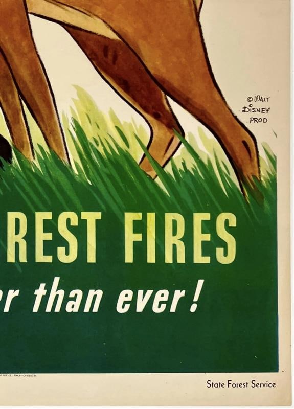 Original Vintage Poster PLEASE MISTER PREVENT FOREST FIRES Disney WWII Bambi OL - 5