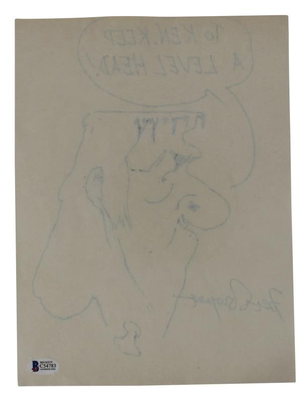 Fred Gwynne Authentic Signed 8.25x11 Herman Munster Sketch BAS #C54783 - 2