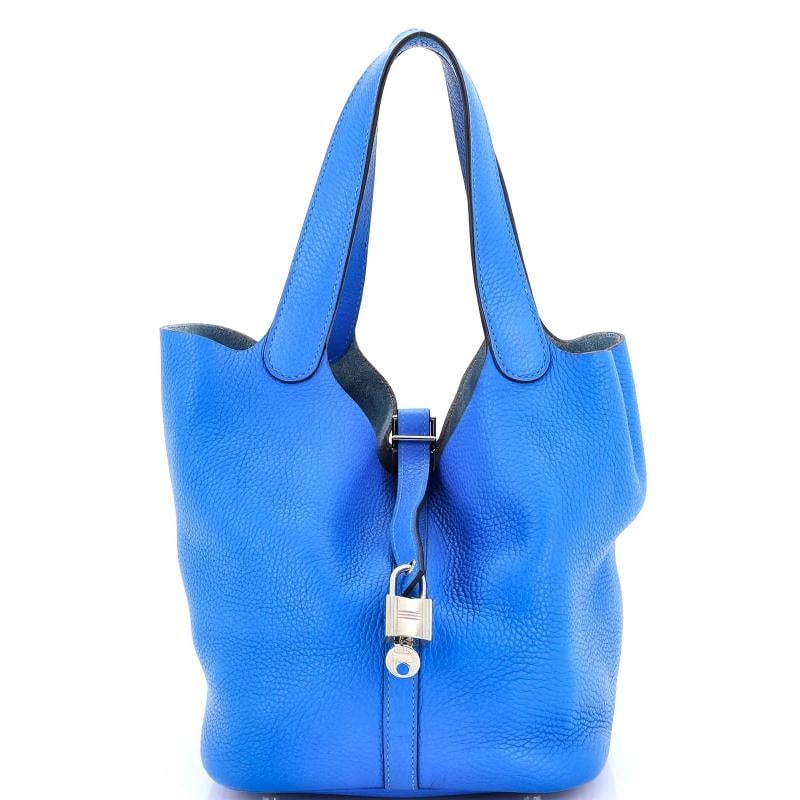 Hermes Picotin Lock Bag Clemence MM: Condition: Pre-owned - Good,Brand: Hermes,Exterior Material: Leather,Style: Bucket,Exterior Color: Blue,Department: Women,Size: Mm,Accessories: Lock, Keys