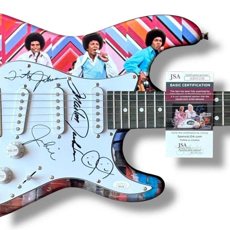 Jackson 5 Signed Guitar Custom Graphics JSA COA Jermaine Jackie Tito Marlon - 2