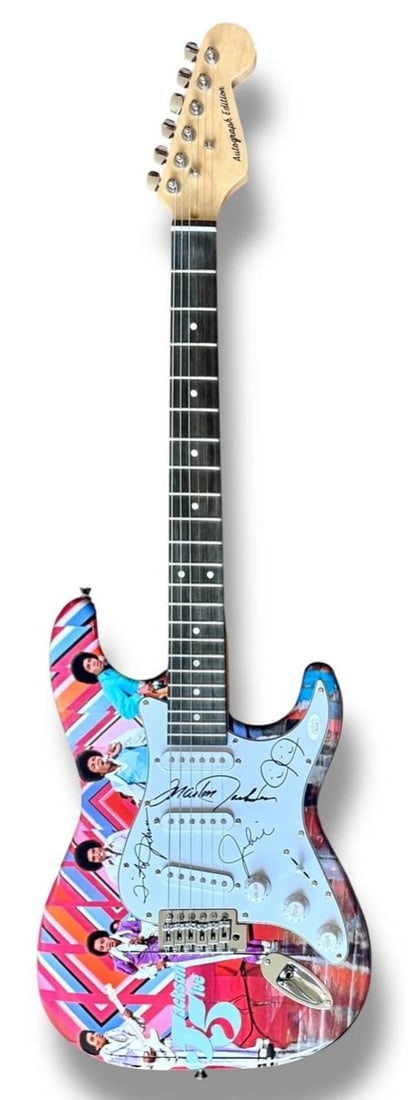 Jackson 5 Signed Guitar Custom Graphics JSA COA Jermaine Jackie Tito Marlon - 3