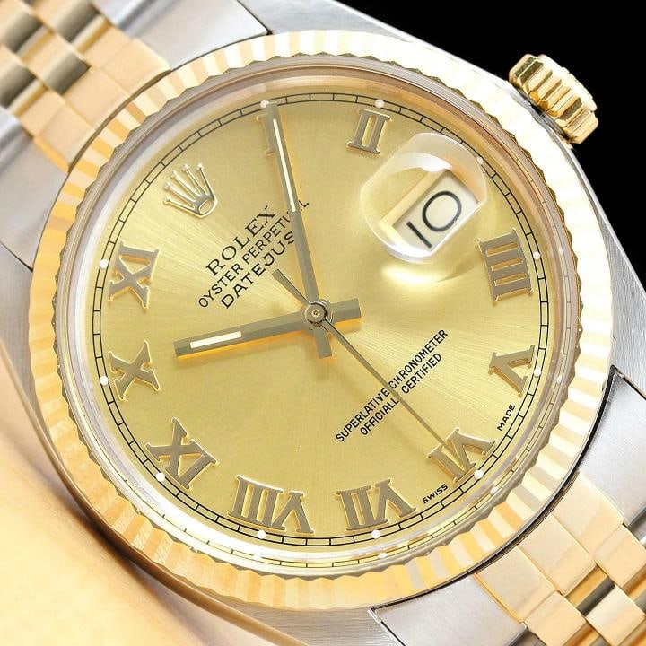 ROLEX MENS DATEJUST 16013 CHAMPAGNE ROMAN 18K YELLOW GOLD STEEL QUICKSET WATCH (1 of 9)